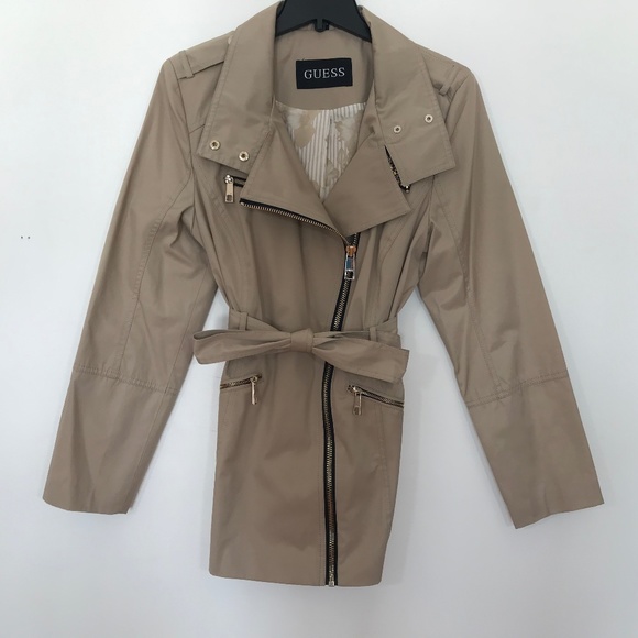 NWOT Guess Women’s Beige Contemporary Trench 3/4 Trench Jacket With Silky Lining - Picture 2 of 16